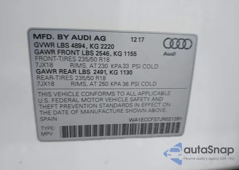 2018 Audi Q3 2.0T Sport Premium from USA, damaged, VIN WA1ECCFS7JR021281